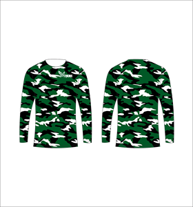 T-shirt à manches longues personnalisé vert, noir et blanc, motif, anti-humidité, performance, entraînement sportif, haut de sport, fitness - Product Image 1