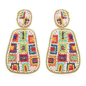 Handmade Embroidery Multicolor Beaded Light Luxury Trendy Hoops Earrings Wedding Party Festive Ethnic Dangle Boho Fashion - Product Image 5