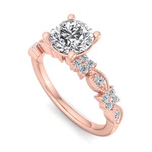Bague de fiançailles de luxe en or rose avec diamant rond taille brillant, style <span class=keywords><strong>vintage</strong></span>, avec bande milgrain et marquise, ensemble de bijoux de mariée, bijoux de mode pour femme - Product Image 4
