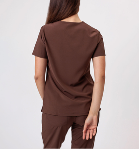 Women’s Brown Scrub Set V-Neck Short Sleeve Top & Pants Custom Medical <b>Nurse</b> Uniform Hospital Healthcare Workwear - Product Image 3