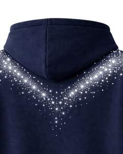 Sudadera con Capucha Azul Marino con Pedrería, Oversize, de Forro Polar Grueso, con Bolsillo Canguro, Fabricante de Ropa Urbana Personalizada, Sudadera para Hombre - Product Image 6