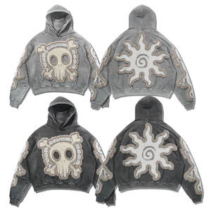 Sudadera con Capucha de Felpa Francesa de Algodón de Alta Calidad Personalizada, Sudadera Corta Desgastada y Rasgada de Moda Urbana Popular - Product Image 1