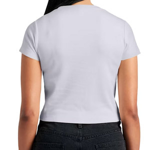 T-shirt court côtelé basique pour femme, à manches courtes, col rond, coupe ajustée, uni, extensible, léger, pour le quotidien - Product Image 3