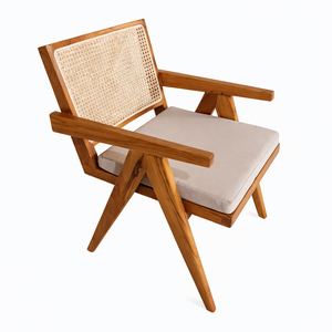 Silla de Comedor de Madera de Teca Sólida de Primera Calidad, Estilo Escandinavo, Ecológica, Duradera, Moderna, para Hotel, Hogar, Bar, Tipo Sillón con Respaldo de Ratán - Product Image 4