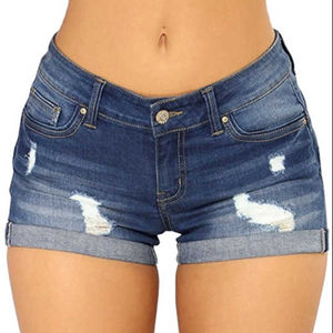 Shorts de mezclilla ajustados para mujer, de cintura media, rasgados, de alta calidad, estilo urbano, para verano - Product Image 1
