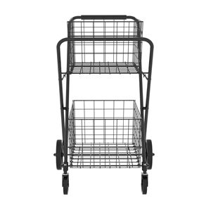 Chariot de courses pliable à 2 niveaux sur roues, chariot utilitaire à double panier avec rotation à 360 degrés - Product Image 3