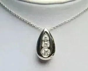 1Ct Round Simulated Diamond Three Stone Teardrop Pendant 14k White Gold Plated - Product Image 1