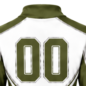 Olive Green White Sublimated Cheer <b>Long</b> Sleeve Uniform Set <b>Pleated</b> <b>Skirt</b> Athletic Team Sportswear Training Practice Performance - Product Image 4