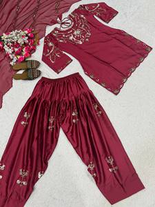 Women Designer <b>Dhoti</b> <b>Salwar</b> Suit Set with Dupatta Heavy Embroidery Work Indian Pakistani Ethnic Wedding Party Wear Outfit - Product Image 5