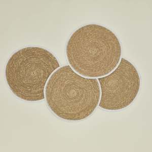 Wholesale Eco Friendly Braided Handwoven Wicker Seagrass Round Placemat White Edge Dining <b>Table</b> <b>Mat</b> Bulk Restaurant Decor - Product Image 3