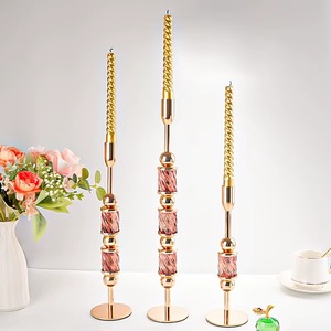 <b>Brass</b> <b>Candlestick</b> Holder Set with Pink Marble Accents for Home Decoration - Product Image 5