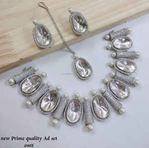 Oval Shape American Diamond Motipearl Sliver Plated High Quality <b>Bridal</b> <b>Jewelry</b> <b>Set</b> With Earring Mangtika Necklace <b>Set</b> for Women - Product Image 2