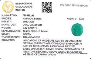 พลอยมรกตสีเขียวรูปไข่ 6.82 กะรัต จากแซมเบีย แบบเม็ดเดี่ยว ตาราง R\tti เบอร์ 7.25 - Product Image 6