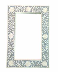 Modern Round Bone Inlay <b>Mirror</b> Frame in Blue and <b>White</b> Floral Artwork for Bedroom Living Room Wall Decoration - Product Image 5
