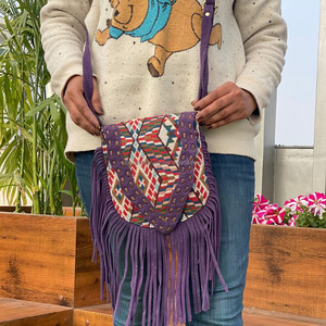 ลดกระหน่ำกระเป๋าสะพายข้างหนังนิ่มงานทำด้วยมือจากผ้าแจ็คการ์ดดีไซน์วินเทจใช้งานได้หลากหลาย - Product Image 3