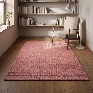 Elegant Blush <b>Pink</b> Solid Color Wool Area Rug, Modern Handwoven <b>Braided</b> Textured Loop Pile Floor Covering for Living Room Bedroom - Product Image 3