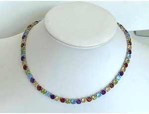 Multi Stone 4mm <b>Tennis</b> <b>Necklace</b> 16 Inch Multicolor Gemstone 925 <b>Sterling</b> <b>Silver</b> 18K Gold Plated Trendy Certified Elegant - Product Image 1
