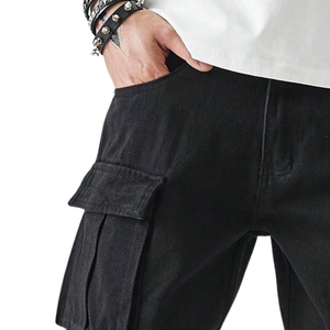 Pantalones Cargo de Mezclilla Negros para Hombre, Corte Recto, Multibolsillos, Casuales, Resistentes, Estilo Urbano, Ajuste Personalizado OEM - Product Image 3