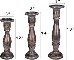 3 Pieces Set Antique Hand Carved <b>Wooden</b> Candle <b>Holder</b> Custom Factory <b>Wooden</b> <b>Candlestick</b> Stands Cheap Price for Online Sellers - Product Image 3