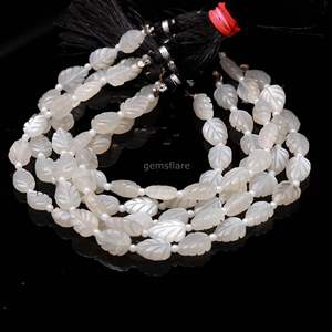 ลูกปัดมูนสโตนสีขาวธรรมชาติรูปใบไม้ แกะสลักด้วยมือ สำหรับทำเครื่องประดับ ขนาด 11-12 มม. ความยาว 8 นิ้ว โดยผู้ค้าส่งชาวอินเดีย - Product Image 5