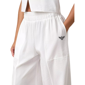 Pantalon Palazzo Femme Taille Mi-Haute Ample en Crêpe à Jambes Larges, Taille Élastique, Décontracté, Respirant, Séchage Rapide, Idéal Été, Voyage, avec Poches, Vacances - Product Image 4
