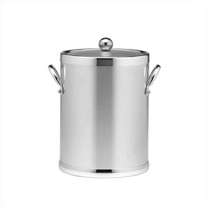 Cubo de Hielo de Acero Inoxidable con Tapa y Asas, Enfriador de Bebidas Redondo Aislado - Product Image 1