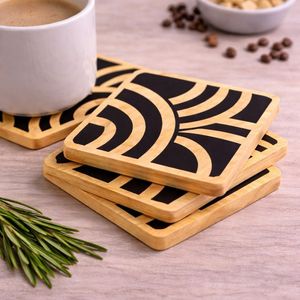 Posavasos de madera esmaltada hechos a mano con hermosas ilustraciones impresas para tazas de café, tazas de té y cristalería - Product Image 3