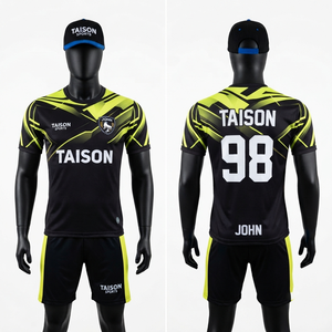 Tenue de cyclisme unisexe en interlock polyester/coton 180 GSM de qualité supérieure, noir et jaune fluo, impression numérique, logo personnalisé, vêtements d'équipe - Product Image 1