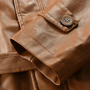 Manteau d'hiver en cuir respirant anti-rides de couleur personnalisée pour hommes, col rabattu, longueur standard, OEM - Product Image 2
