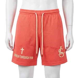 Shorts Bermuda en toile tricotée à taille mi-haute avec logo frontal, décontractés, respirants, couleur unie, avec cordon de serrage, séchage rapide, personnalisables, vente en gros - Product Image 2
