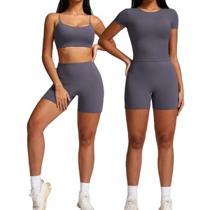 Ropa deportiva para mujer, ropa de entrenamiento, Top corto deportivo, mallas de cintura alta, pantalones cortos, ropa de gimnasio, trajes deportivos de punto, ropa deportiva - Product Image 5