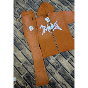 ชุดเซ็ตวินเทจสองชิ้นแบบ ODM สั่งทำพิเศษ เสื้อฮู้ดดี้สีพื้นแบบวินเทจและกางเกงขาบานทรงหลวมสำหรับผู้ชายไซส์พลัส ผ้าฟลีซสำหรับฤดูหนาว - Product Image 3