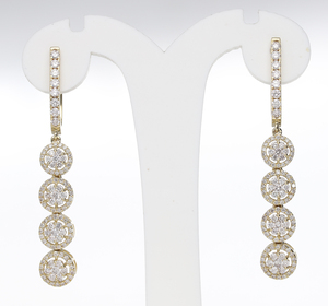 Pendientes de Aro de Diamantes Chapados en Oro Rodio de 14K de Lujo con Motivo Floral de Cuatro Círculos Colgantes, Brillantes Naturales, Regalo para Fiestas y Bodas - Product Image 3