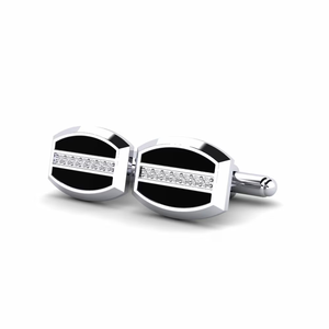 Boutons de manchette argentés pour homme avec incrustation noire et sertissage en cristal, bijoux formels - Product Image 3