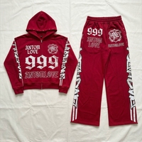 Survêtement personnalisé avec impression de numéros sur mesure |   Ensemble sweat à capuche entièrement zippé et pantalon de survêtement à clous |   Streetwear Y2K en gros
