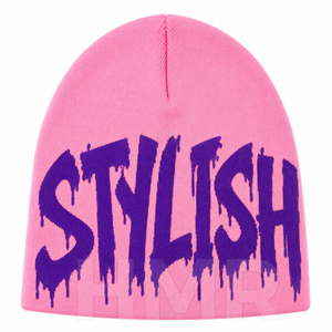 Gorro de Invierno Unisex HMR Sisterhood Brotherhood, Transpirable, Color Rosa, con Diseño de Letras Impresas en Morado - Product Image 1