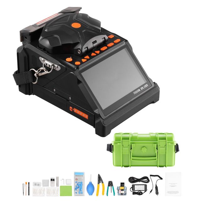 6 Motors Fiber Fusion Splicer with 5\" LCD Screen Fast 13s Scoring and Heating Core Clad Alignment for APC & SC Optical Fibers