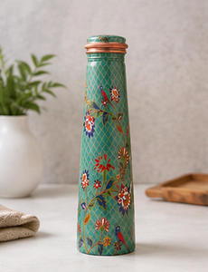 Botella de Agua de Cobre con Diseño Floral Verde, Portátil para Viajes - Product Image 1