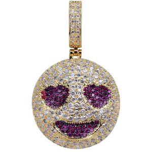 จี้รูปหน้ายิ้มตาหัวใจประดับเพชร CZ เคลือบทองคำขาว 14k สำหรับผู้ชายและผู้หญิง สไตล์ฮิปฮอป - Product Image 2