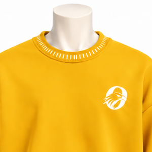 Sweat-shirt à col rond pour homme, coupe ample, manches longues, avec bordure dorée brodée et effet vieilli, style streetwear décontracté et sportif - Product Image 3