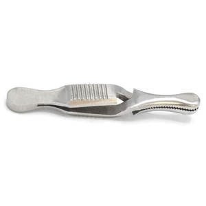 Pince micro-bulldog à pointe droite, mâchoires dentelées, 3 cm de long, instrument chirurgical, finition satinée, usage médical, vétérinaire et de laboratoire - Product Image 1