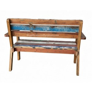 Banc d'extérieur artisanal avec accoudoirs et dossier en bois de bateau recyclé couleur naturelle pour jardin et maison, mobilier démontable - Product Image 4