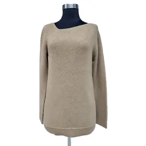 Custom own Design Professional VIRGIN WOOL Appliques Irregular Computer Knitted Casual Solid Sweater For Ladies