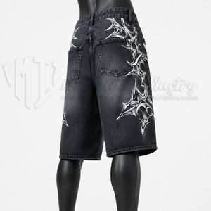 Pantalones Cortos de Mezclilla Personalizados para Hombre, Lavados en Negro, Hasta la Rodilla, Estilo Baggy, con Estampado Gráfico, Casuales, de Verano - Product Image 4