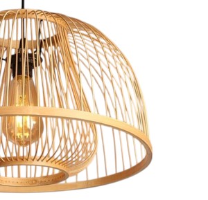 Creative Ribbed Design Natural Bamboo Lampshade Handmade Woven Ceiling Pendant <b>Light</b> <b>Fixture</b> <b>Rustic</b> Chandelier Interior - Product Image 3