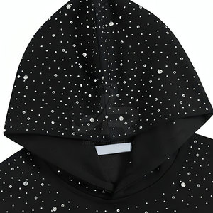 Sudadera con capucha de mezcla de algodón con pedrería, estilo casual y elegante, diseñada para looks modernos y comodidad diaria. - Product Image 3
