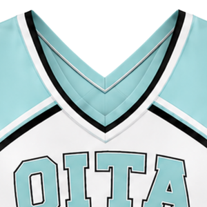 Haut court sans manches pour femme, col en V, blanc aqua et noir, pour cheerleading, performance athlétique, uniforme d'équipe, compétition sportive - Product Image 3