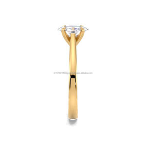 Lab Grown Diamond Round Cut <b>Solitaire</b> Engagement <b>Ring</b> in Yellow Gold Minimalist Wedding Promise Anniversary <b>Ring</b> - Product Image 3