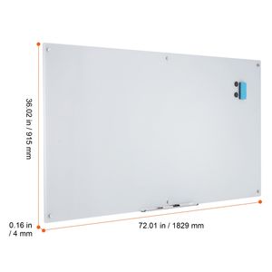 "Magnetic Glass <b>Whiteboard</b> 72"x36" <b>Wall</b>-Mounted Aluminum Frame Frameless Dry Erase Marker Tray & Eraser" - Product Image 5