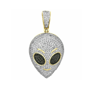 SHRAMAN JEWELS Trendy 925 <b>Silver</b> Gold Plated Custom Cartoon Alien Face Moissanite Diamond Pendant <b>Necklace</b> for Halloween Party - Product Image 1